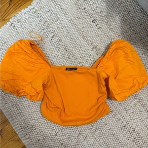 Zara Vibrant Orange Puff Sleeve Blouse